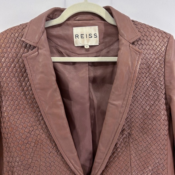 REISS Tan Leather Blazer Jacket Basketweave Textured size medium - Picture 3 of 9